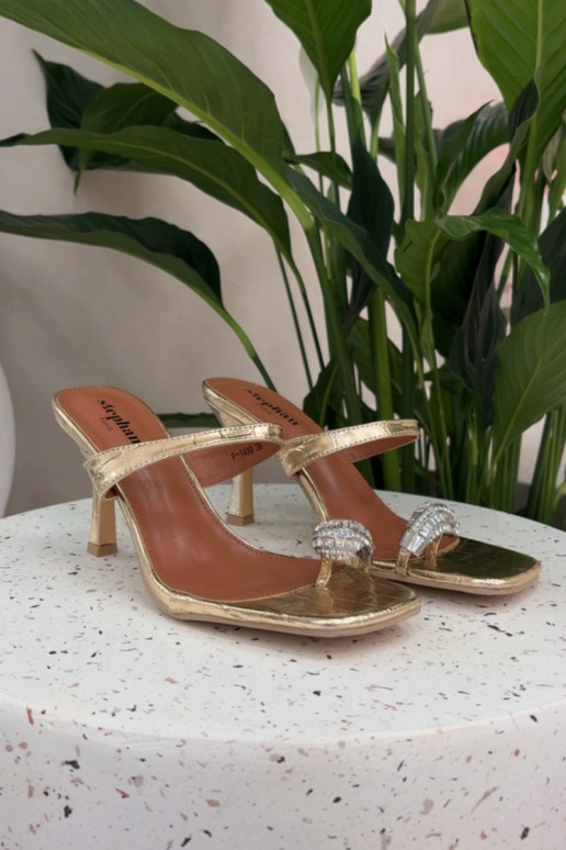 Women's High Heel Sandals With Decorative Detail Gold Lorissa
