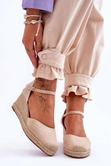 Suede Espadrilles Wedge Sandals Beige Cammer