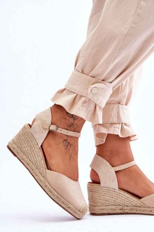 Suede Espadrilles Wedge Sandals Beige Cammer