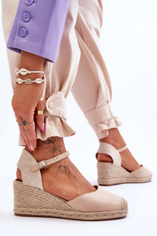 Suede Espadrilles Wedge Sandals Beige Cammer