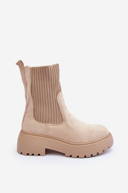 Elastic Insert Suede Boots Beige Anyfer