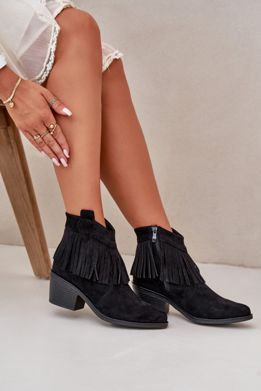 Women's Cowboy Boots With Zip Eco Suede Black S.Barski HY42-127