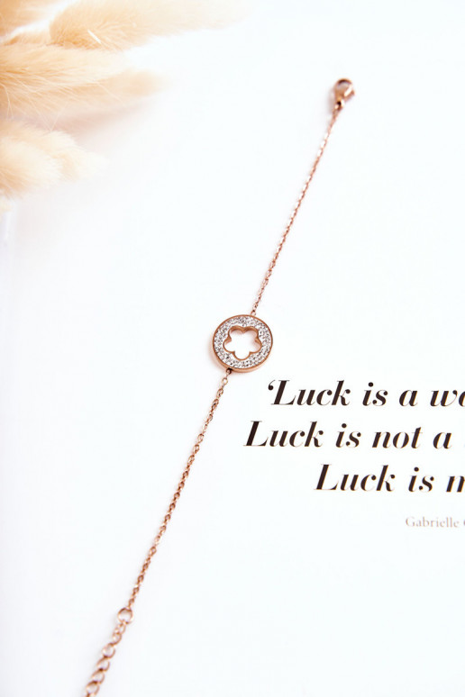 Damska Bransoletka Celebrytka Kwiat I Cyrkonie Różowe Złoto