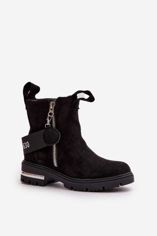 Women's warm boots with a zipper Black Calvaro