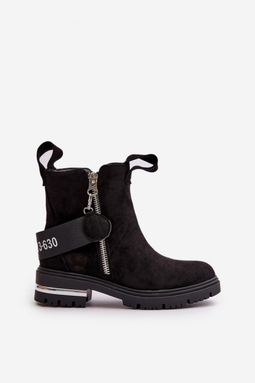 Women's warm boots with a zipper Black Calvaro