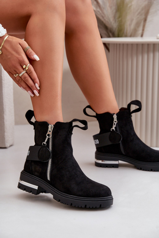 Ocieplane Botki DamskiewithSuwakiem Czarne Calvaro
