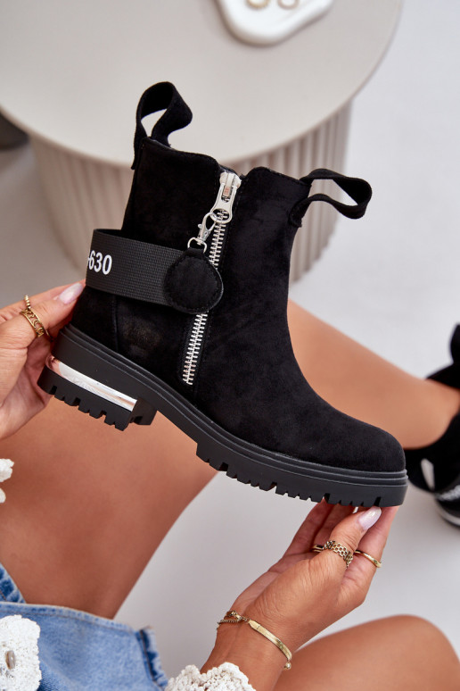 Ocieplane Botki DamskiewithSuwakiem Czarne Calvaro