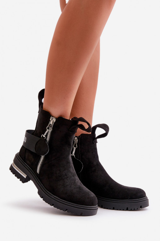 Ocieplane Botki DamskiewithSuwakiem Czarne Calvaro
