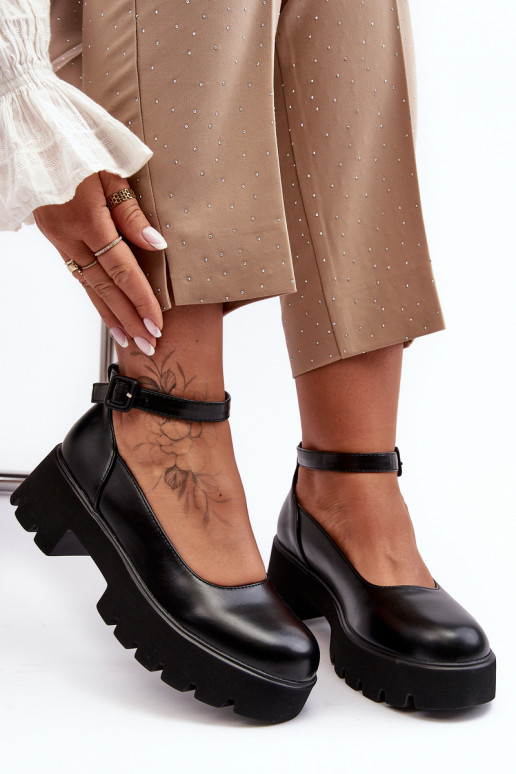 Women's Low Heel Shoes With Buckle Black Owen