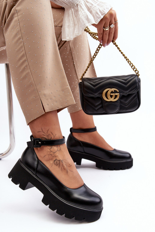 Women's Low Heel Shoes With Buckle Black Owen