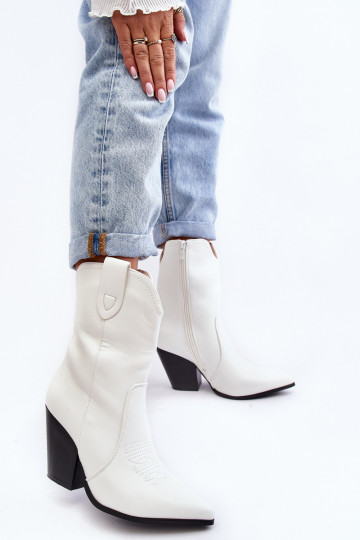 Women's Cowboy Boots On Heel White Melaitia