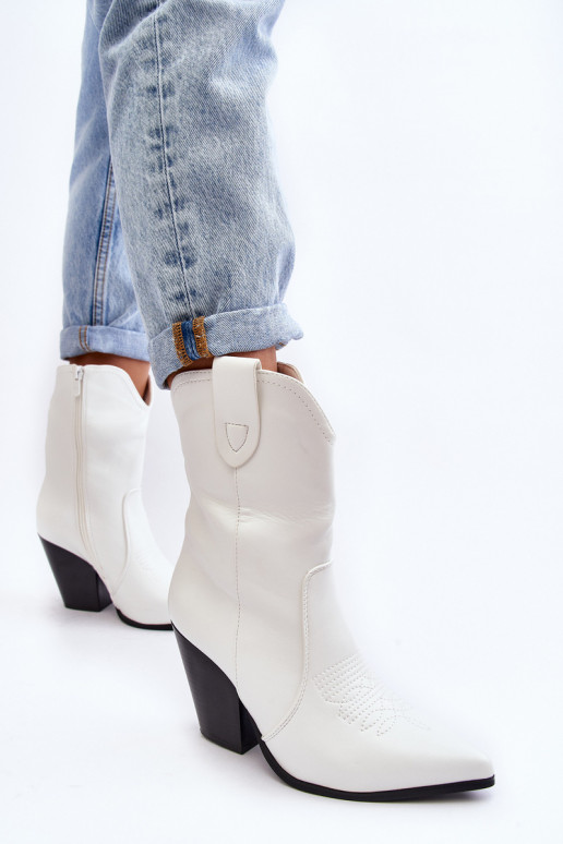 Women's Cowboy Boots On Heel White Melaitia
