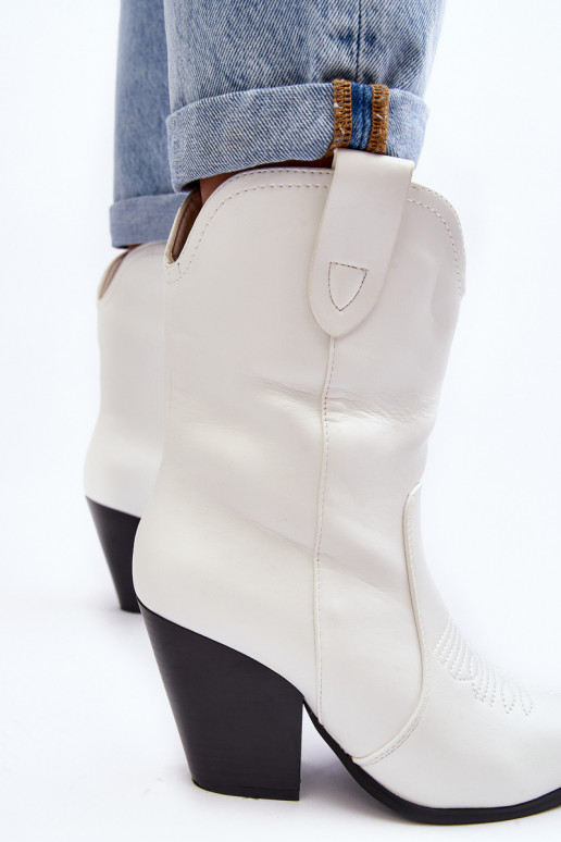 Women's Cowboy Boots On Heel White Melaitia