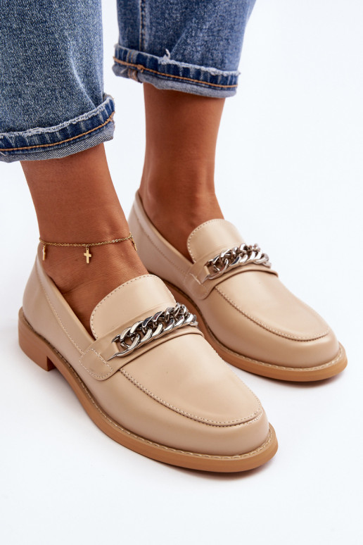 Women's Eco Leather Moccasins with Chain Beige Nohlies