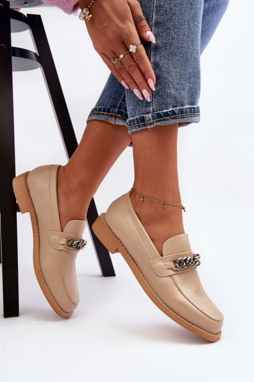 Women's Eco Leather Moccasins with Chain Beige Nohlies