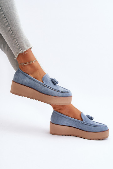Women's Platform Moccasins with Fringes Blue Mialani 2