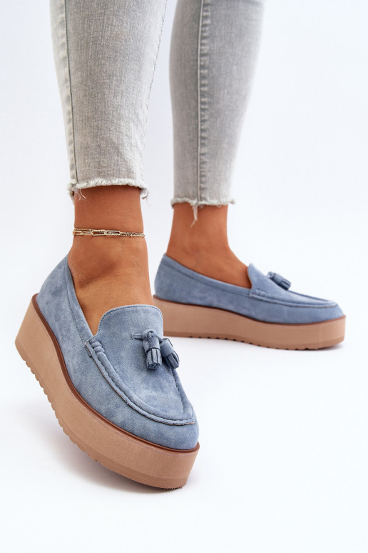 Women's Platform Moccasins with Fringes Blue Mialani