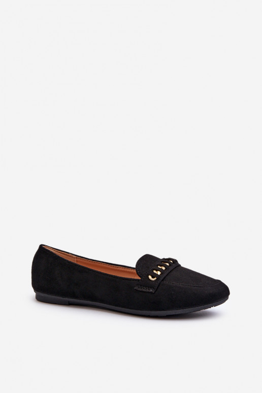 Shiny Women's Loafers with Chain Black Aredilla