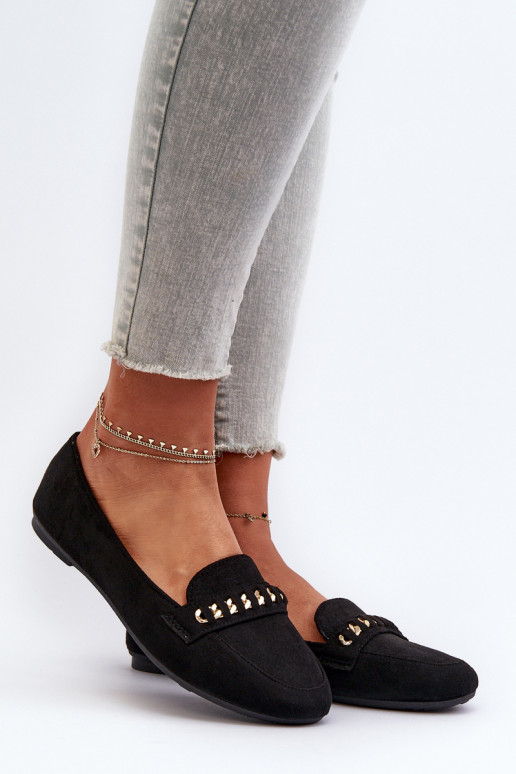 Shiny Women's Loafers with Chain Black Aredilla