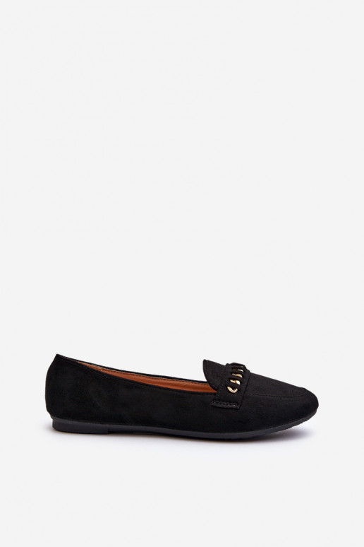 Shiny Women's Loafers with Chain Black Aredilla