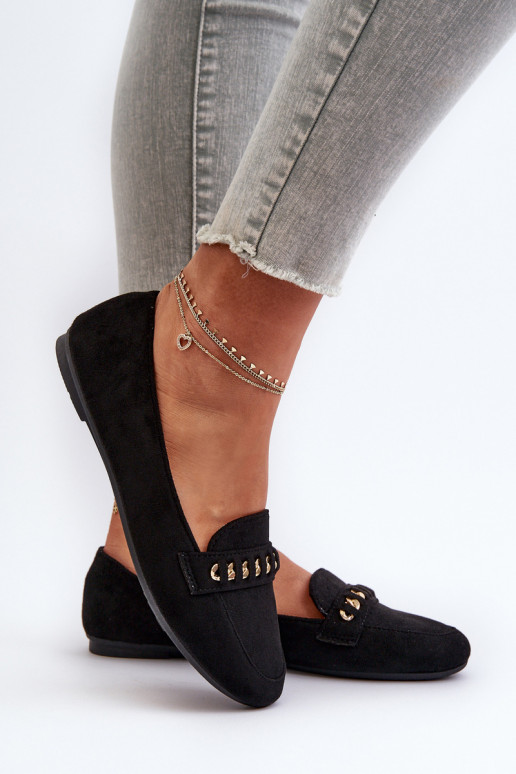Shiny Women's Loafers with Chain Black Aredilla