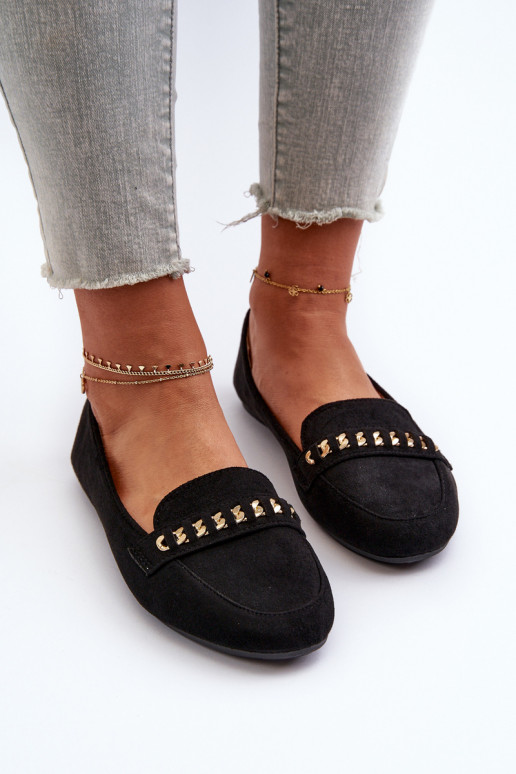 Shiny Women's Loafers with Chain Black Aredilla