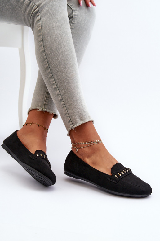 Shiny Women's Loafers with Chain Black Aredilla