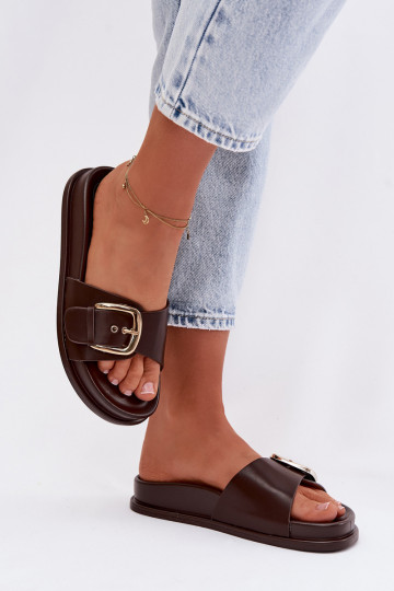 Women's Chocolate Rosivana Slippers With Gold Buckle