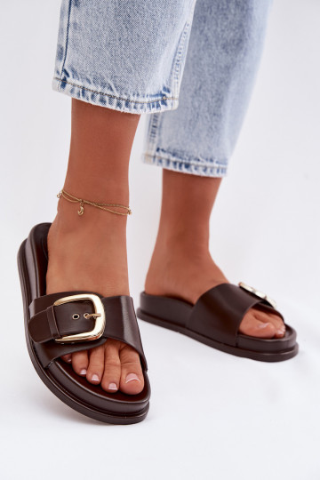 Women's Chocolate Rosivana Slippers With Gold Buckle 2