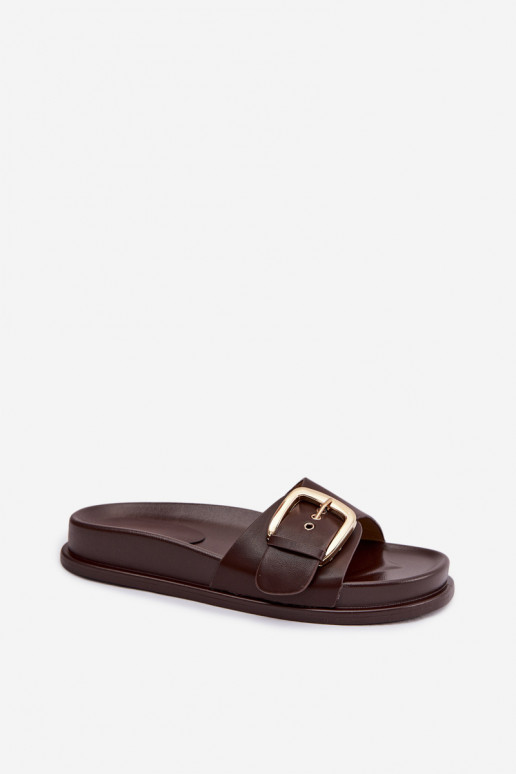 Women's Chocolate Rosivana Slippers With Gold Buckle