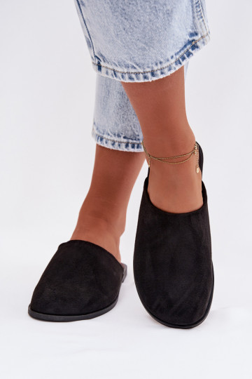Women's Flat Eco Suede Black Slides Veronelle