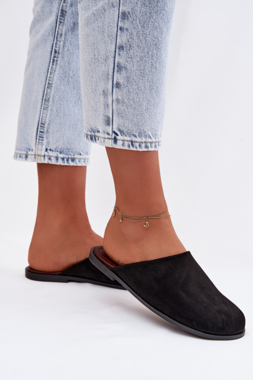 Women's Flat Eco Suede Black Slides Veronelle