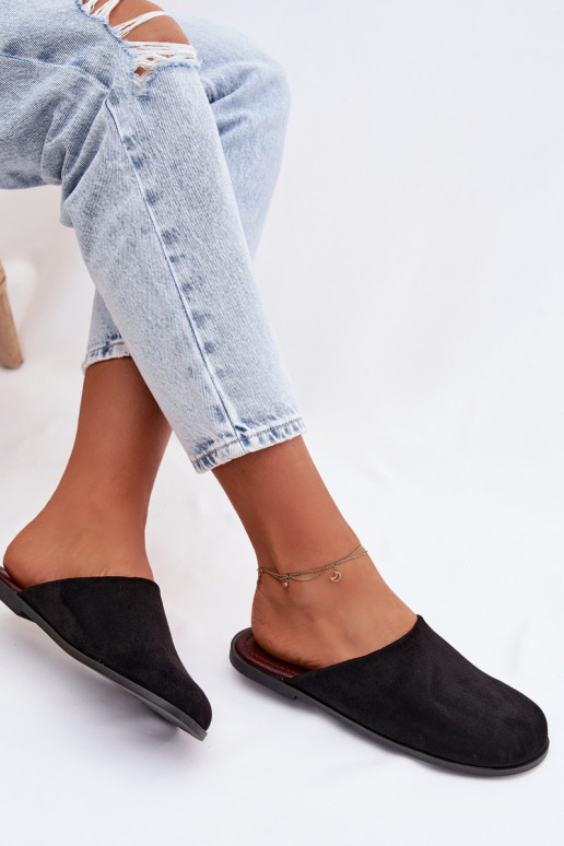 Women's Flat Eco Suede Black Slides Veronelle