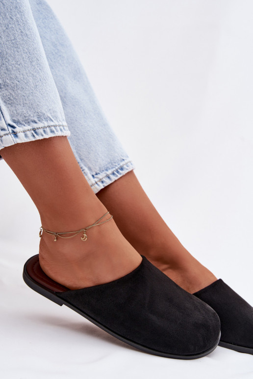 Women's Flat Eco Suede Black Slides Veronelle