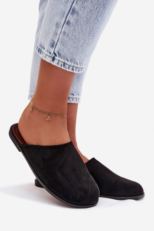 Women's Flat Eco Suede Black Slides Veronelle