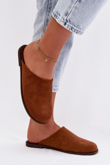 Women's Flat Eco Suede Camel Slides Veronelle