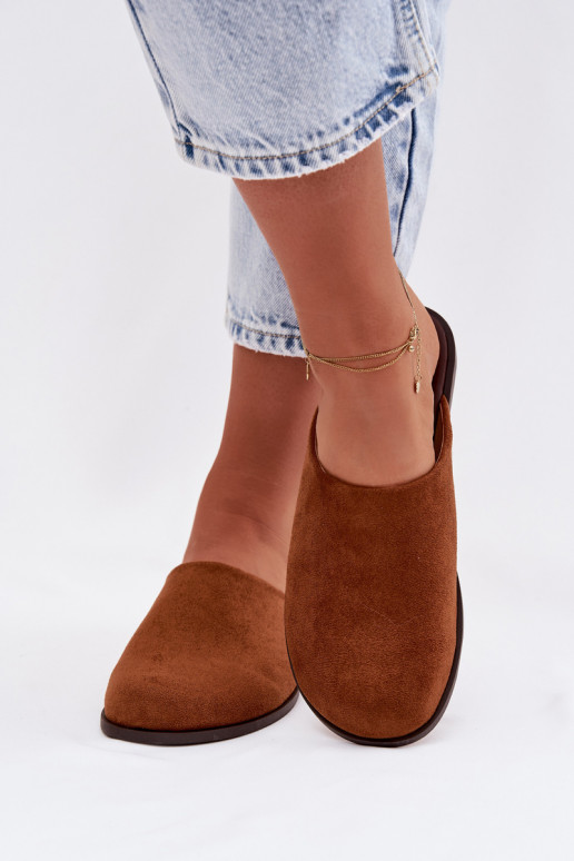 Klapki Damskie PłaskiewithEko Zamszu Camel Veronelle