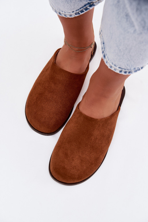 Women's Flat Eco Suede Camel Slides Veronelle