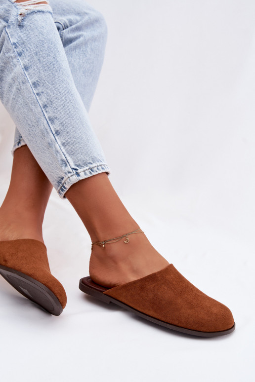 Women's Flat Eco Suede Camel Slides Veronelle