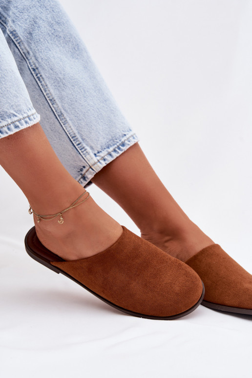 Women's Flat Eco Suede Camel Slides Veronelle