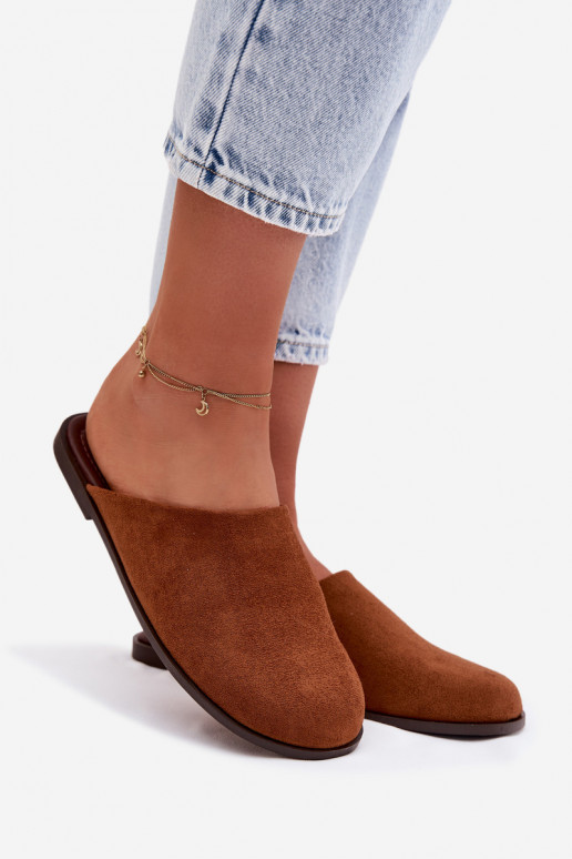 Women's Flat Eco Suede Camel Slides Veronelle