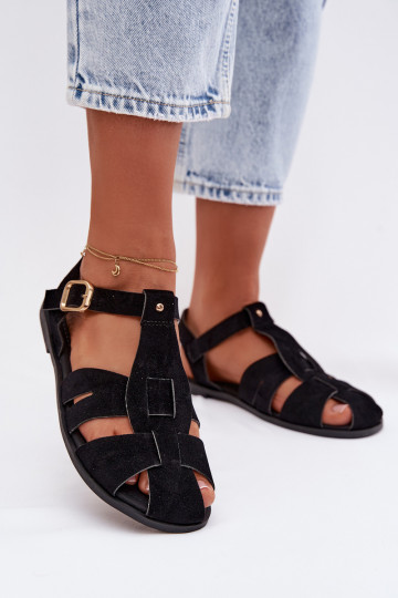 Women's Flat Black Roman Sandals Belanessa