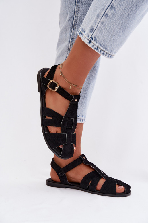 Women's Flat Black Roman Sandals Belanessa