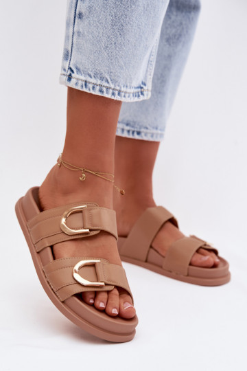 Eco Leather Women's Slides With Straps Dark Beige Rosinessa 2