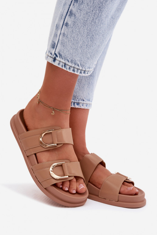 Eco Leather Women's Slides With Straps Dark Beige Rosinessa
