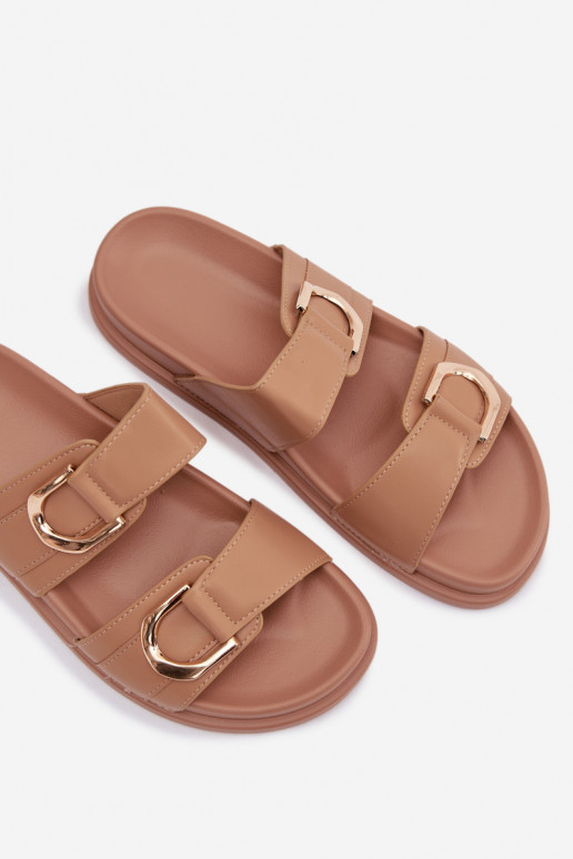 Eco Leather Women's Slides With Straps Dark Beige Rosinessa