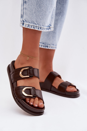 Eco Leather Women's Slides With Straps Chocolate Rosinessa 2