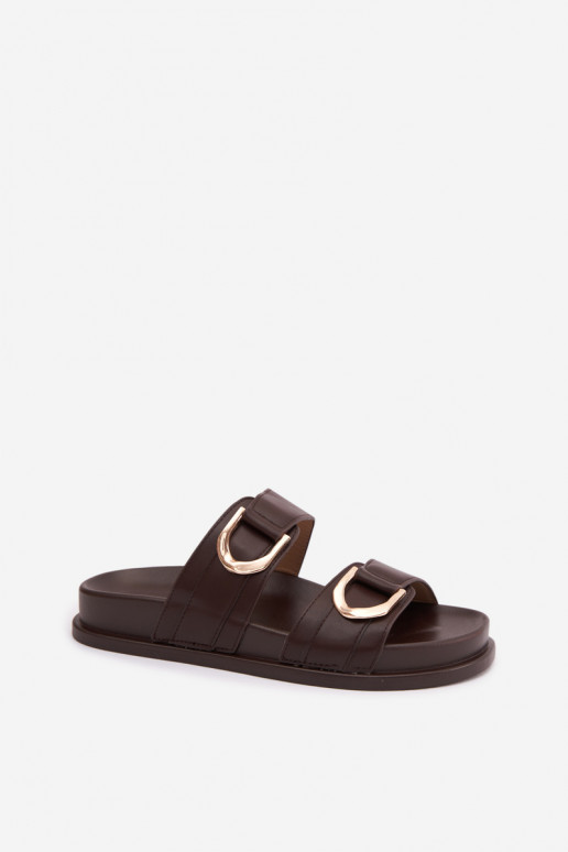 Eco Leather Women's Slides With Straps Chocolate Rosinessa