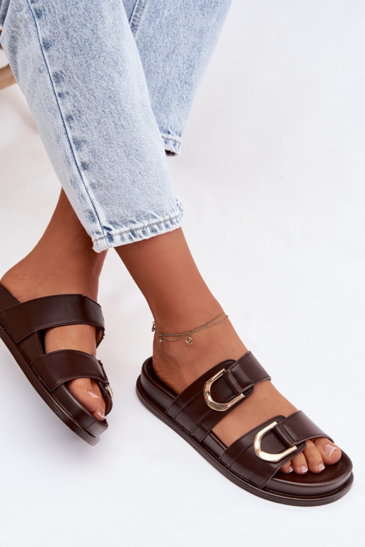 Eco Leather Women's Slides With Straps Chocolate Rosinessa