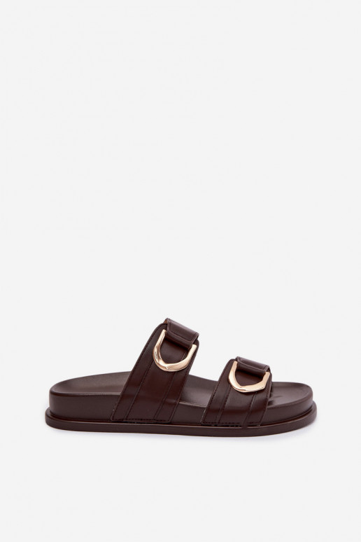 Eco Leather Women's Slides With Straps Chocolate Rosinessa